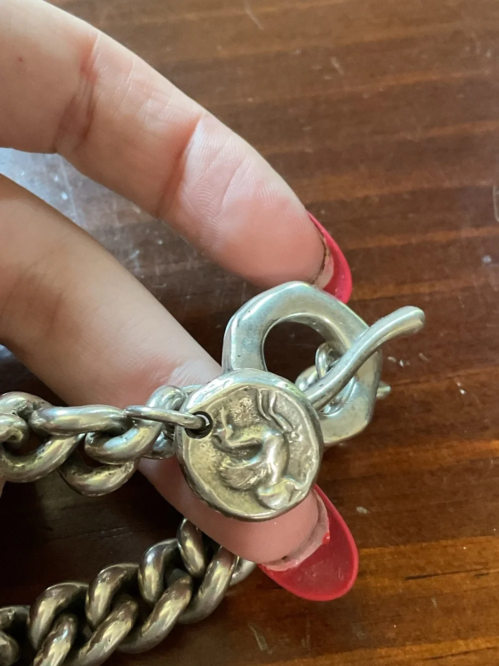 Vintage Silver Plated Warrior Pegasus Charm Toggle Clasp Chain Link Bracelet
